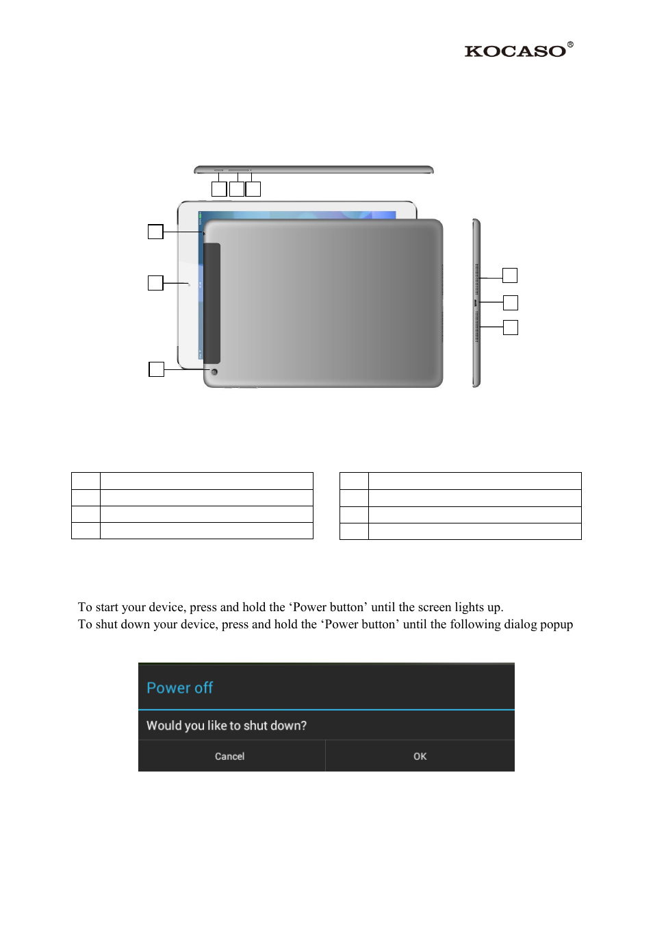 0 product basics, 1 buttons and connections, 2 start up and shut down | KOCASO SX9720 User Manual | Page 3 / 23