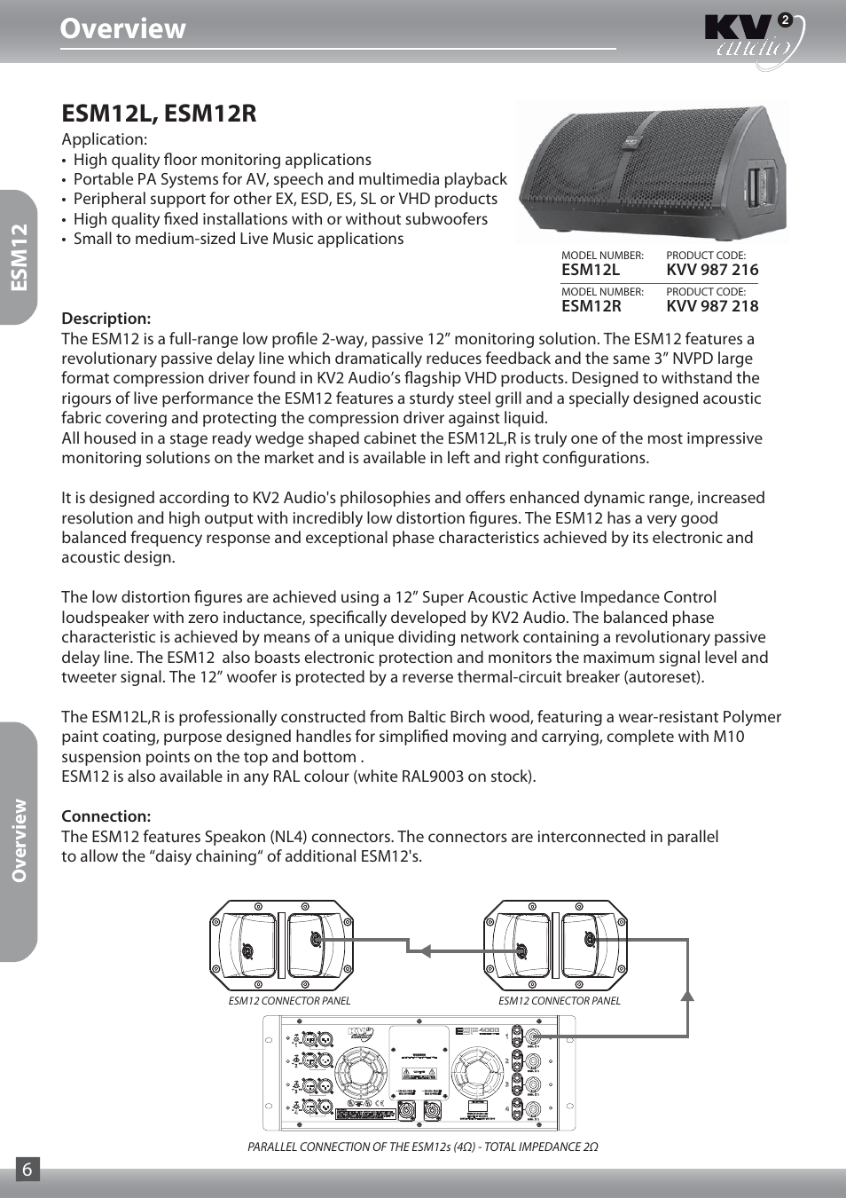 Overview, Esm12l, esm12r, Esm12 | Overview 6 | KV2 Audio ESM12 User Guide User Manual | Page 6 / 12