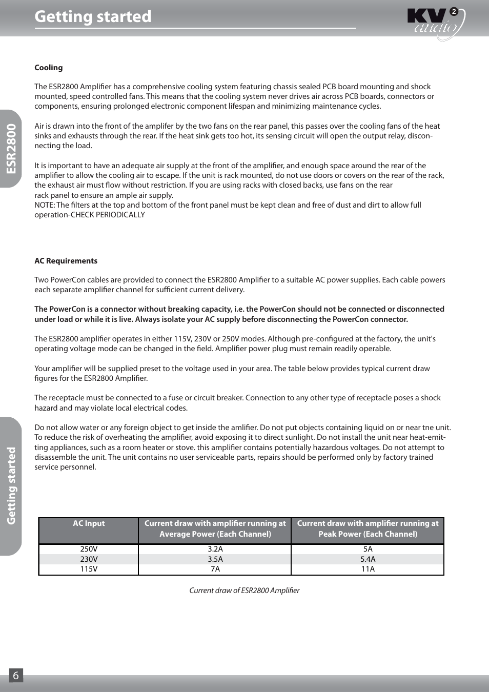 Getting started, Esr2800, Getting started 6 | KV2 Audio ESR212 User Manual | Page 6 / 20