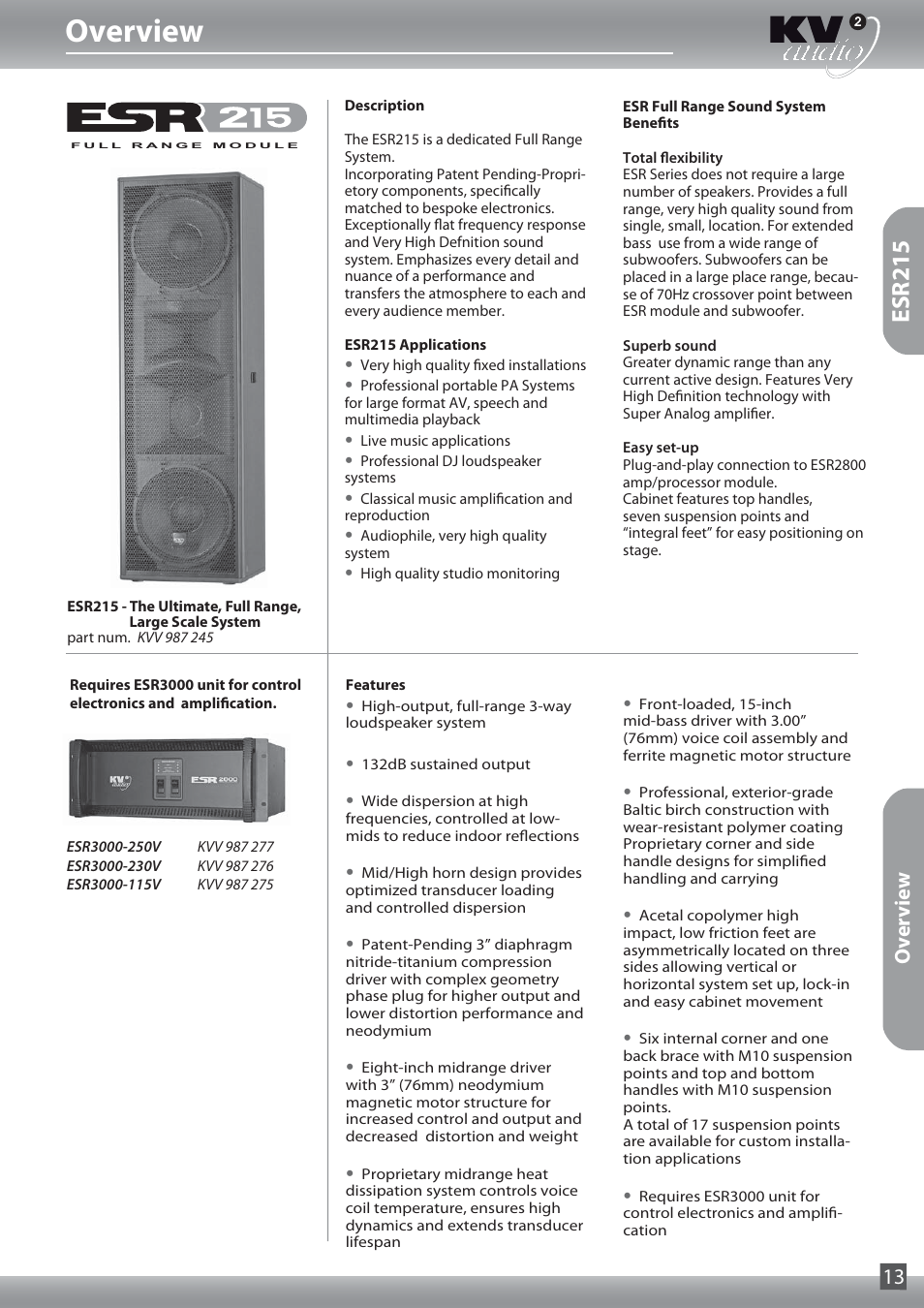 Overview, Esr215, Overview 13 | KV2 Audio ESR215 User Manual | Page 13 / 20