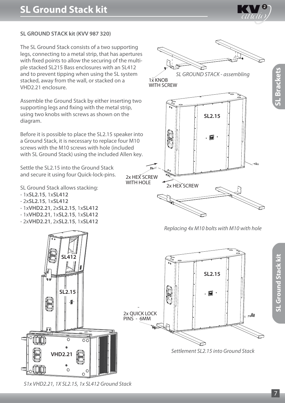 Sl ground stack kit, Sl br ack ets | KV2 Audio SL Brackets User Manual | Page 7 / 8