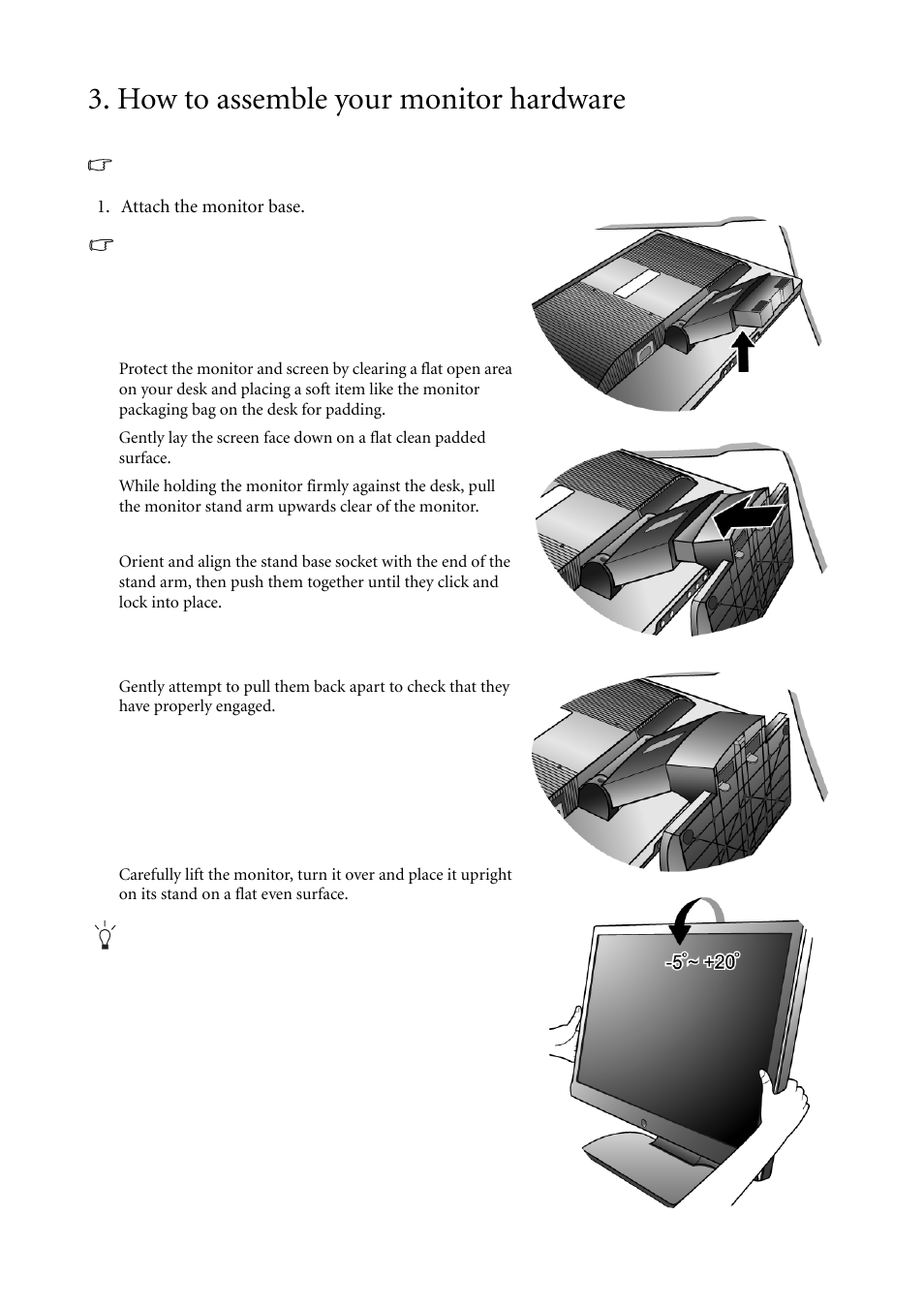 How to assemble your monitor hardware | BenQ G2000WA User Manual | Page 7 / 31