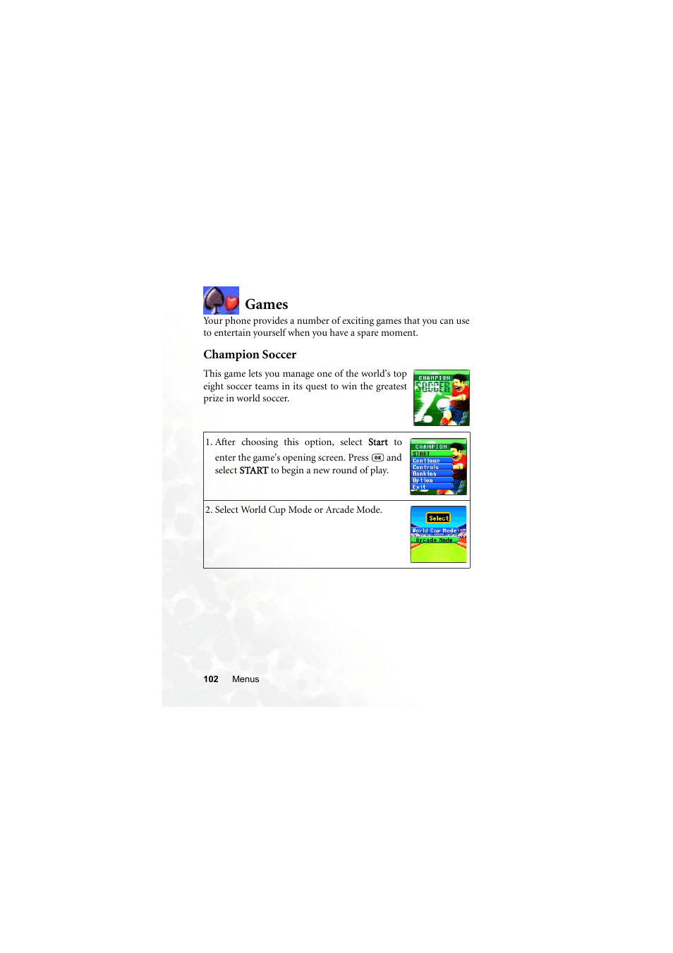 Games, Champion soccer | BenQ S660C User Manual | Page 116 / 174