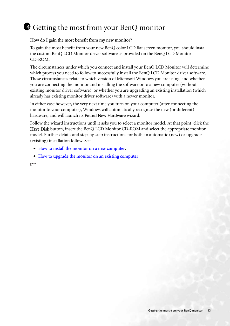 Getting the most from your benq monitor | BenQ FP231W User Manual | Page 13 / 37