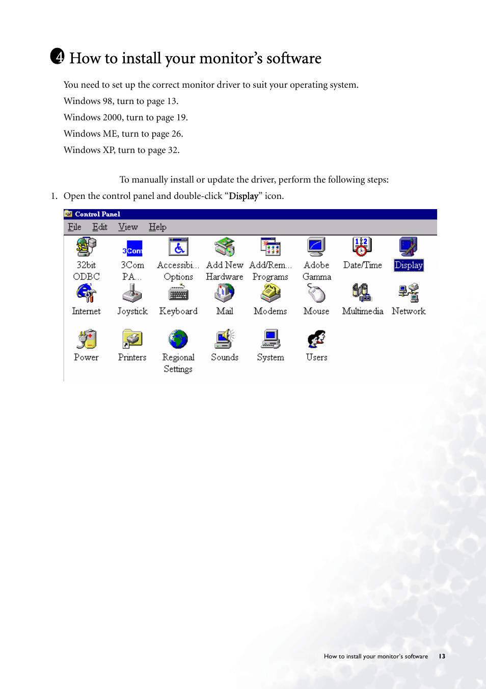 How to install your monitor’s software | BenQ FP785 User Manual | Page 13 / 56