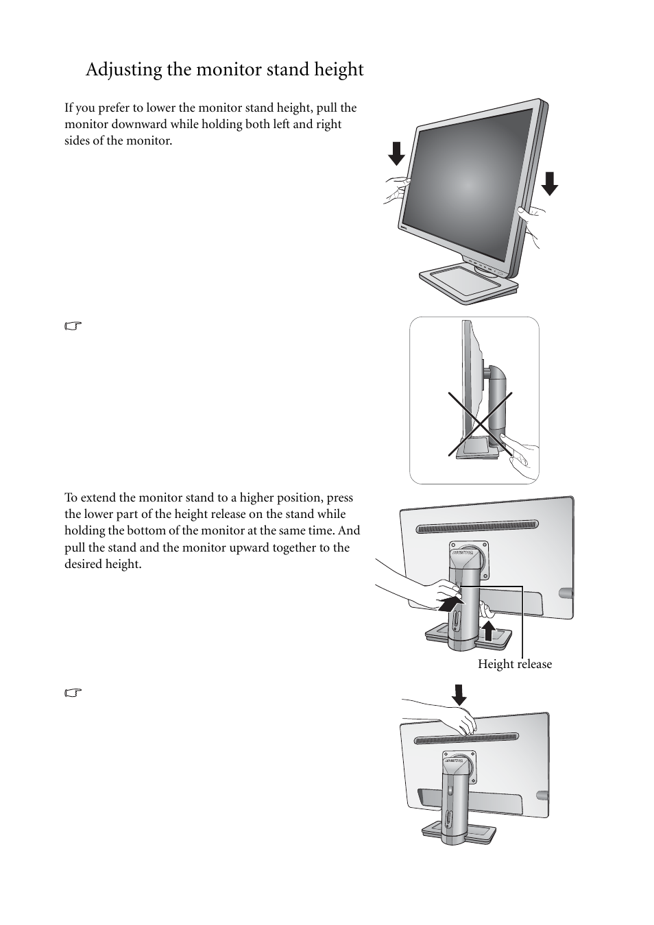 Adjusting the monitor stand height | BenQ LCD Monitor XL2410T User Manual | Page 11 / 40