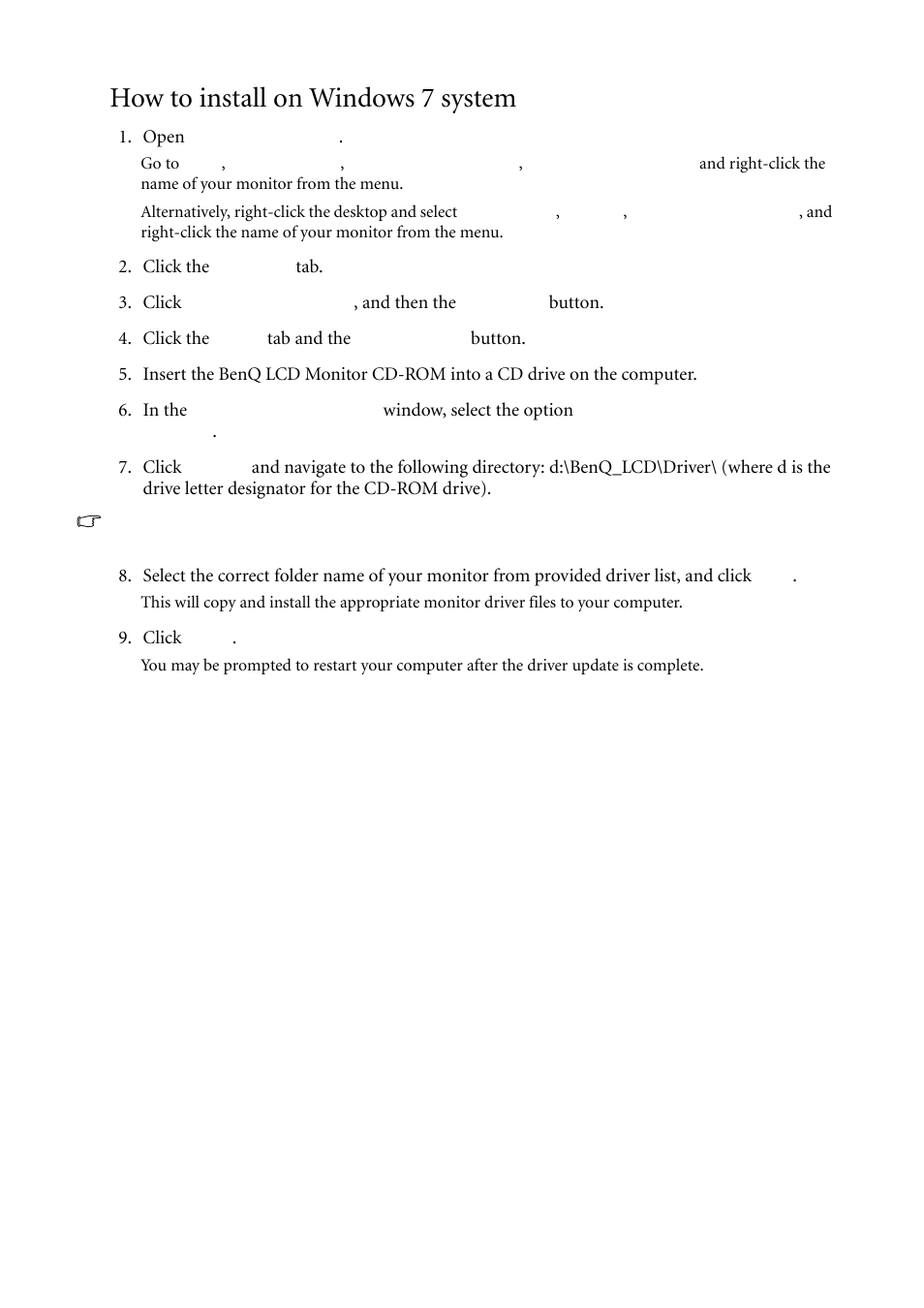 How to install on windows 7 system | BenQ LCD Monitor XL2410T User Manual | Page 18 / 40