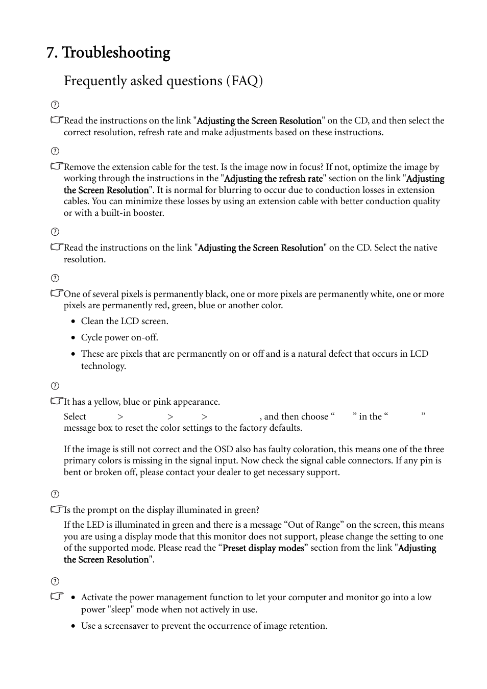 Troubleshooting, Frequently asked questions (faq) | BenQ LCD Monitor XL2410T User Manual | Page 39 / 40