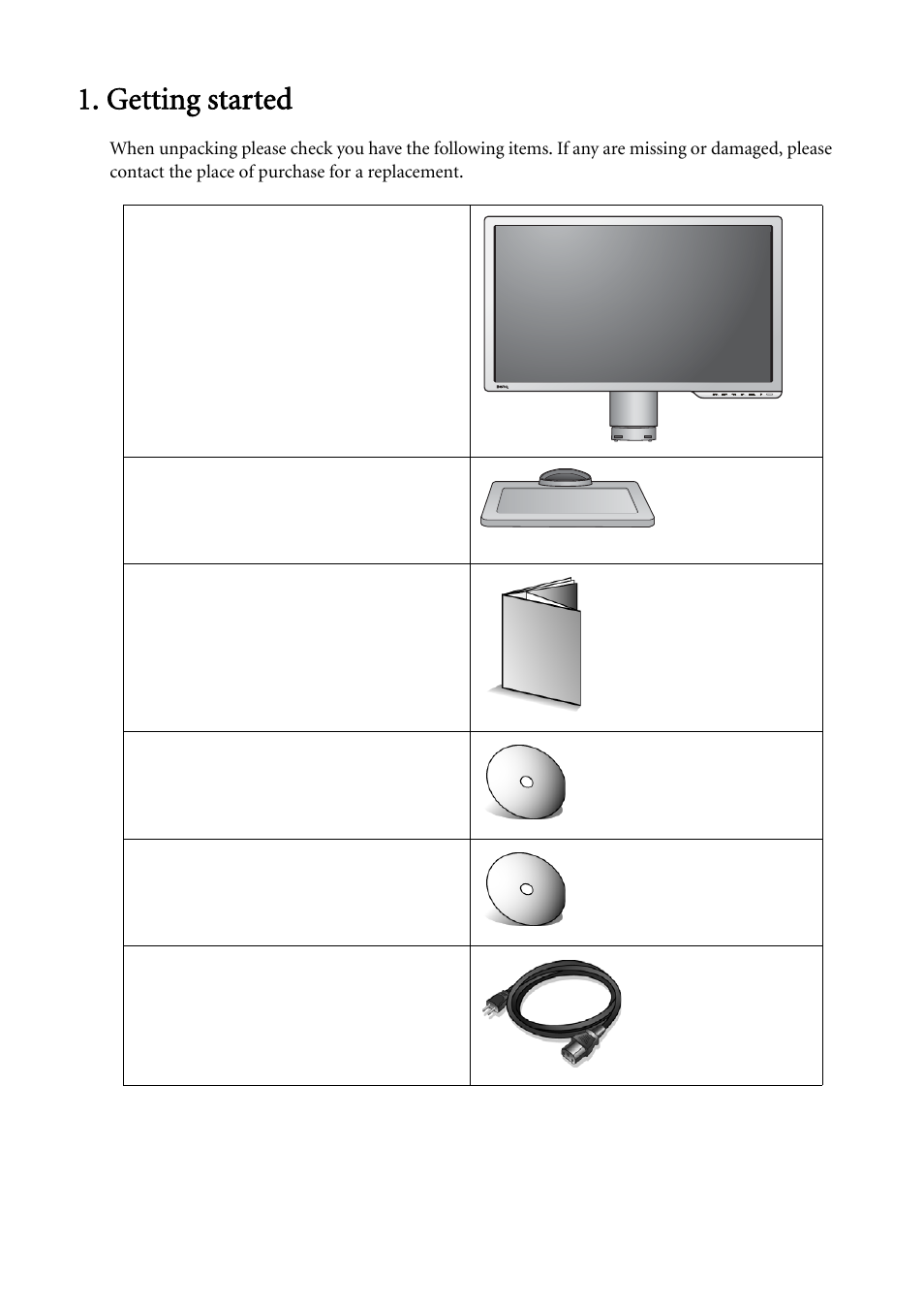 Getting started | BenQ LCD Monitor XL2410T User Manual | Page 4 / 40