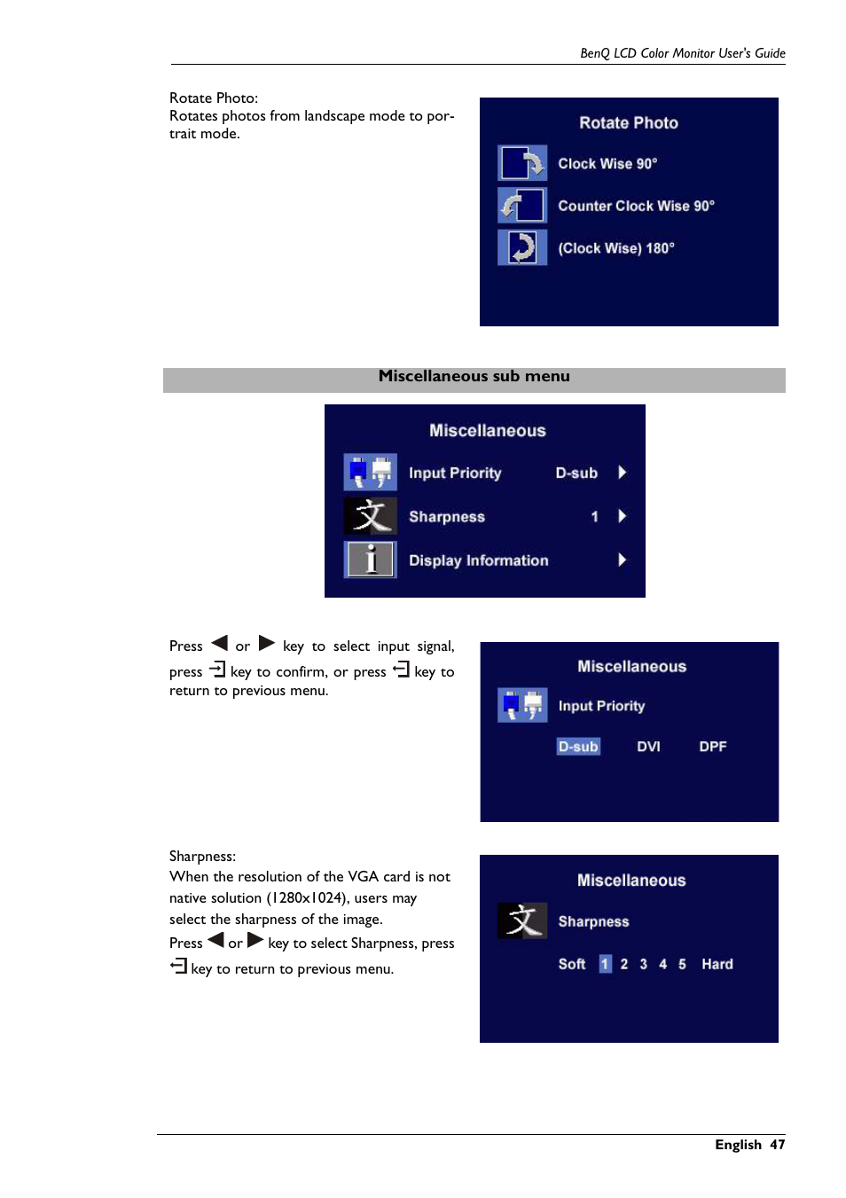 Miscellaneous sub menu | BenQ FP791 User Manual | Page 48 / 53