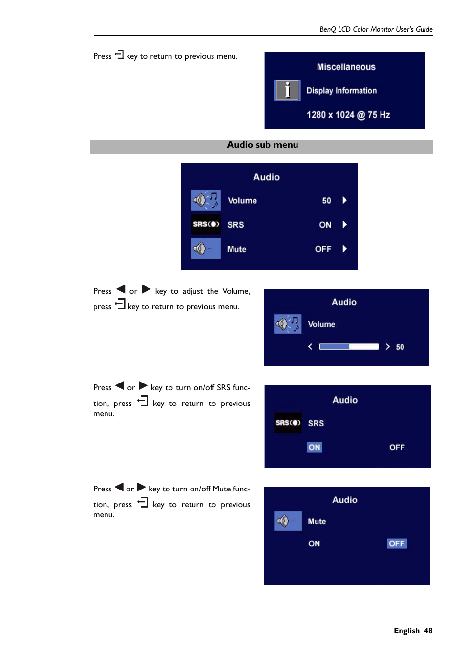 Audio sub menu | BenQ FP791 User Manual | Page 49 / 53