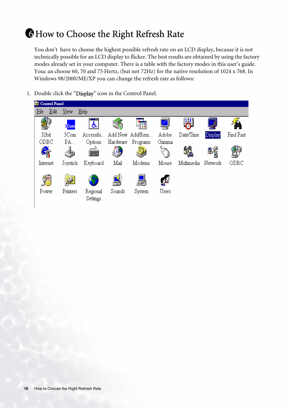 How to choose the right refresh rate | BenQ FP531 User Manual | Page 16 / 32