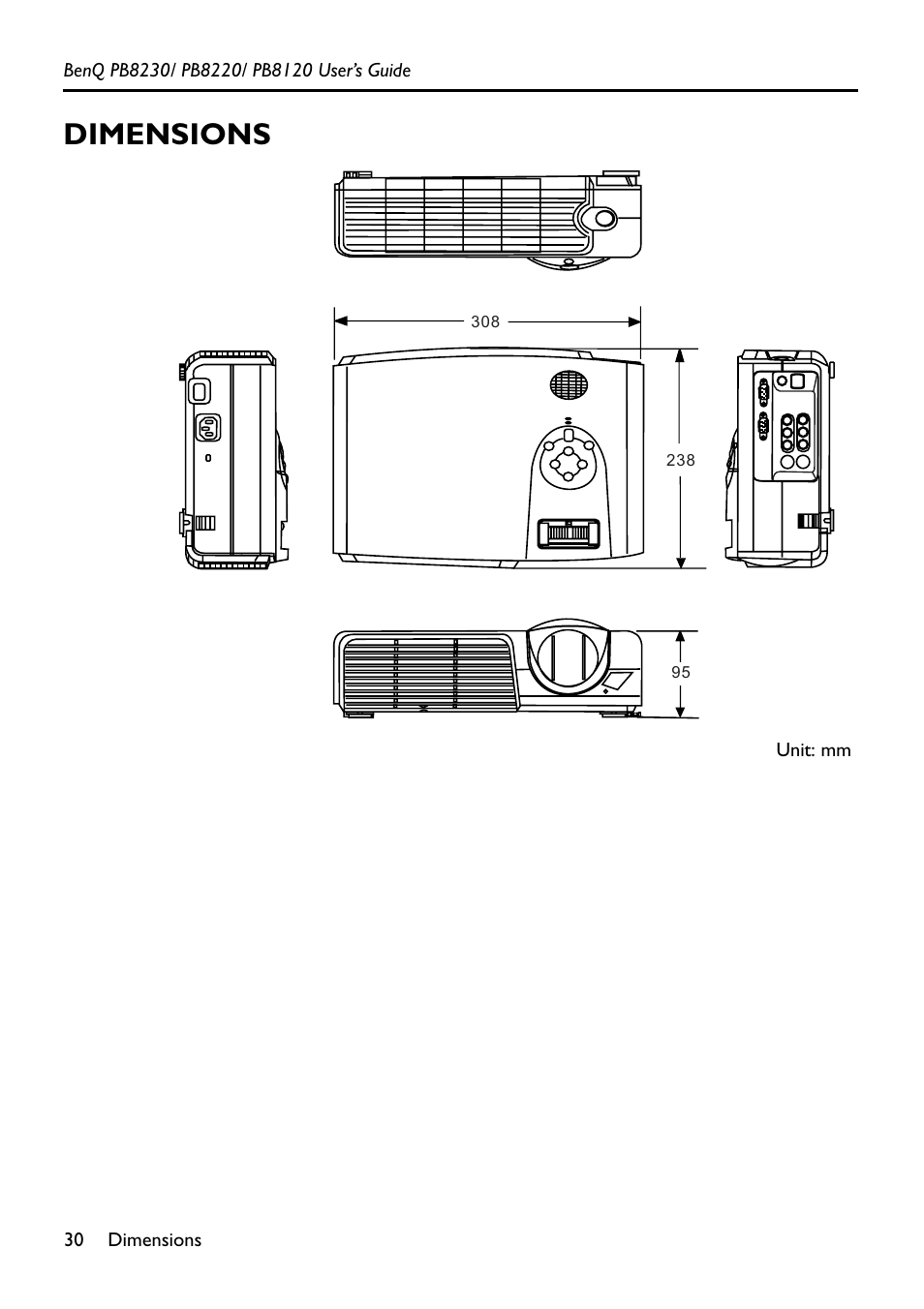 Dimensions | BenQ PB8220 User Manual | Page 34 / 34