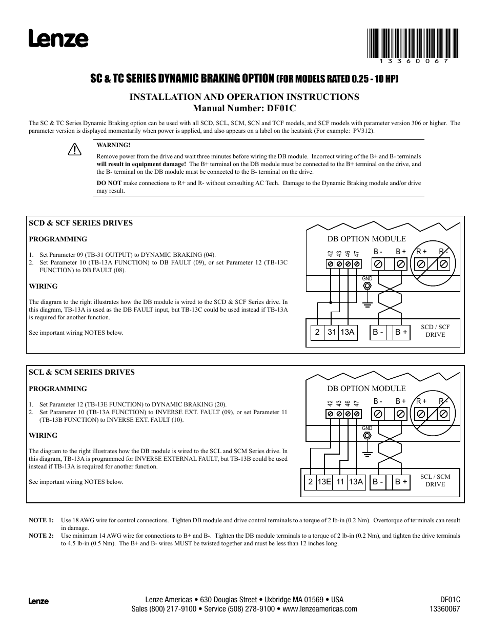 Lenze SF Series dynamic brake with internal resistors User Manual | 2 pages