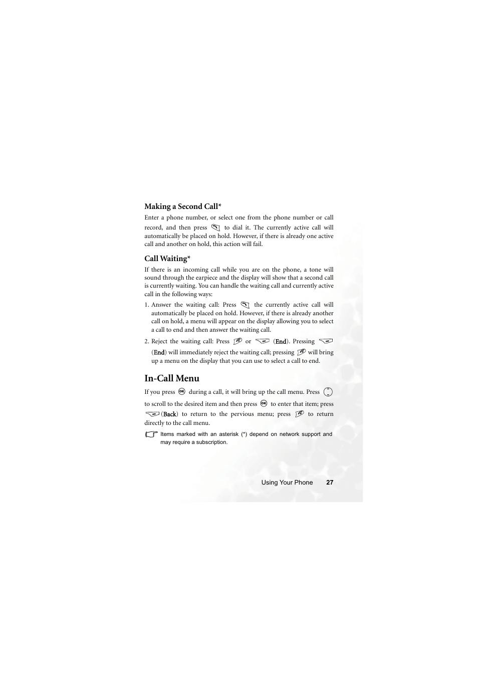 In-call menu | BenQ M315 User Manual | Page 39 / 110