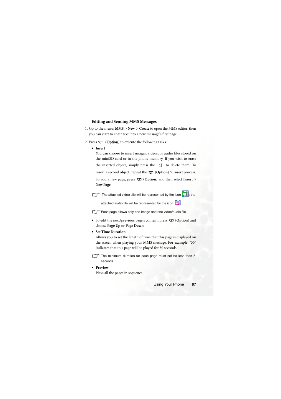 Editing and sending mms messages | BenQ S700 User Manual | Page 103 / 202