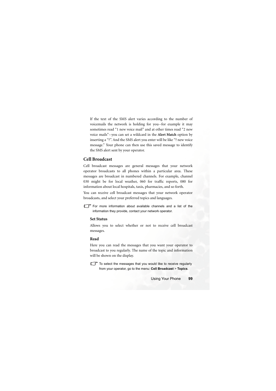 Cell broadcast | BenQ S700 User Manual | Page 115 / 202