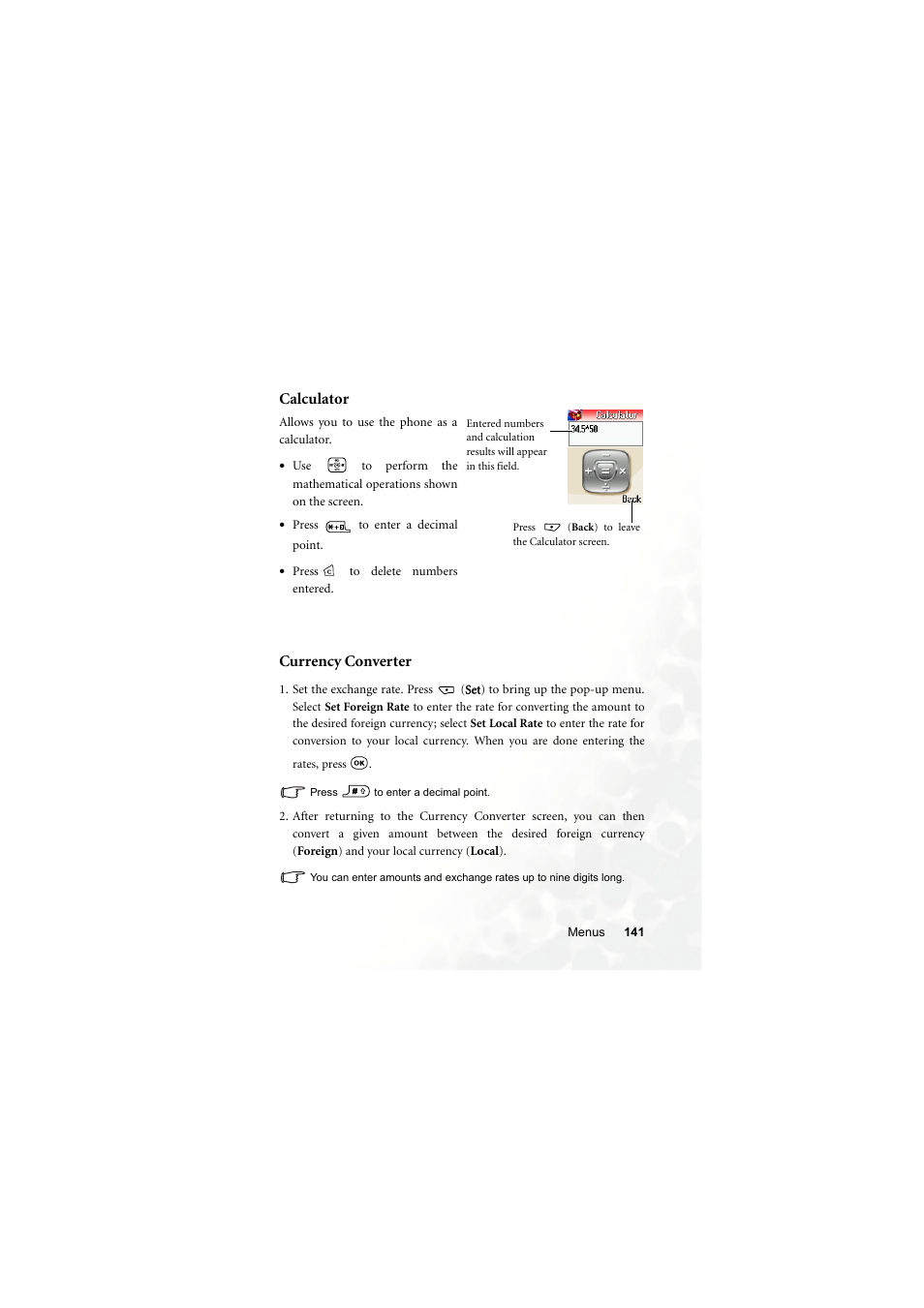 Calculator, Currency converter, Calculator currency converter | BenQ S700 User Manual | Page 157 / 202