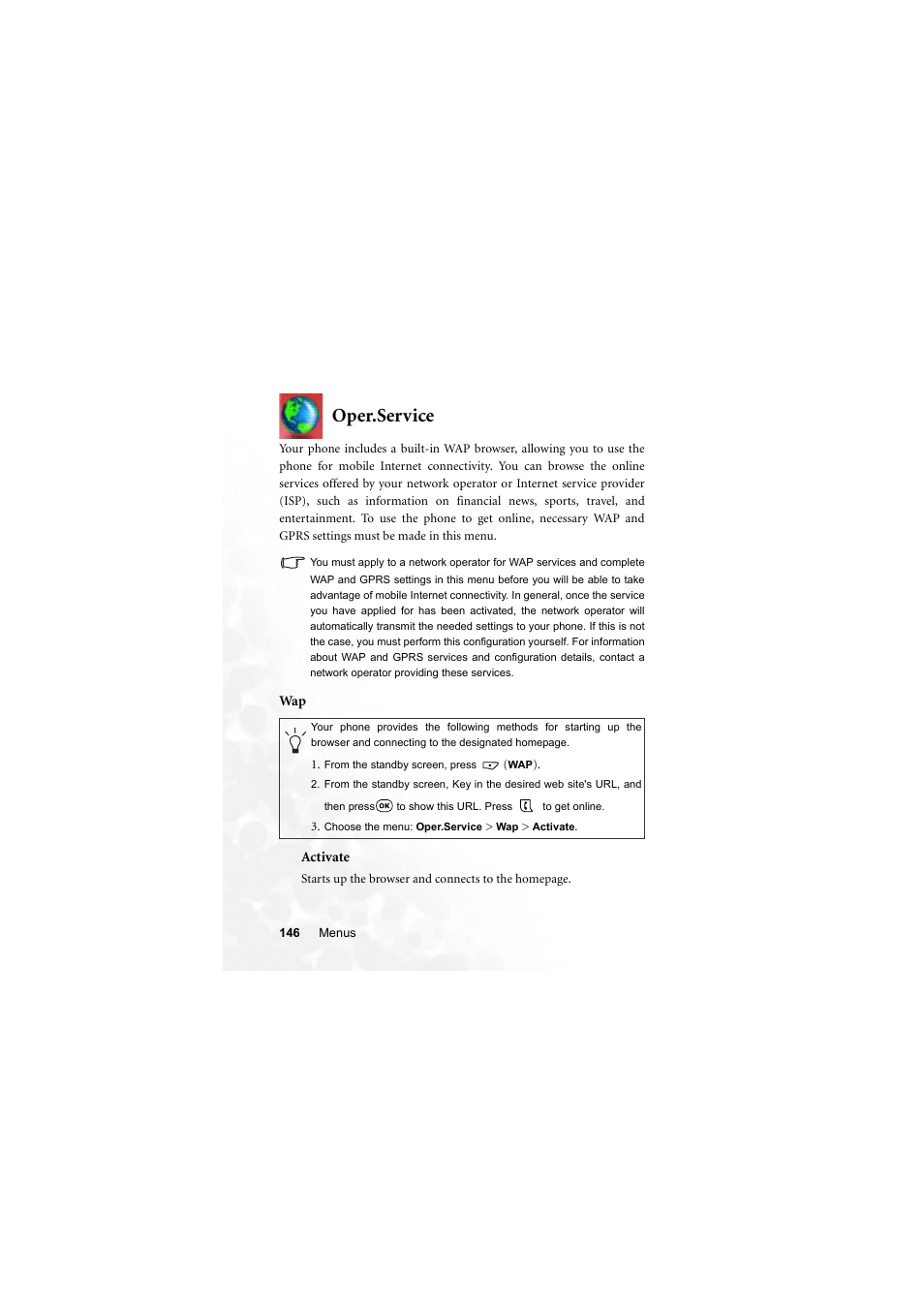 Oper.service, Activate | BenQ S700 User Manual | Page 162 / 202