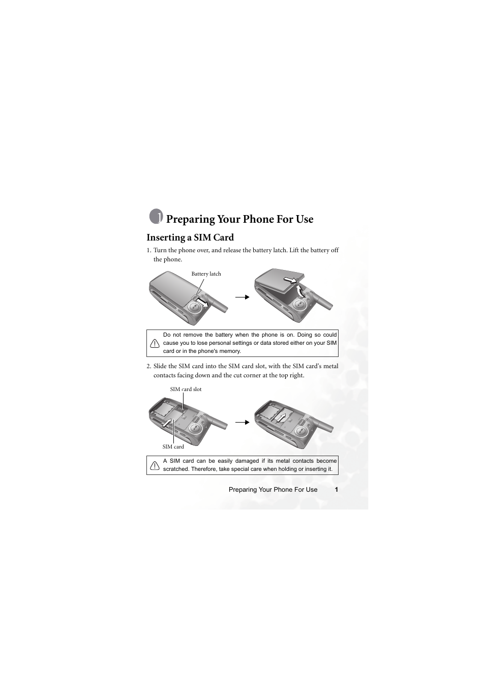 Preparing your phone for use, Inserting a sim card | BenQ S700 User Manual | Page 17 / 202