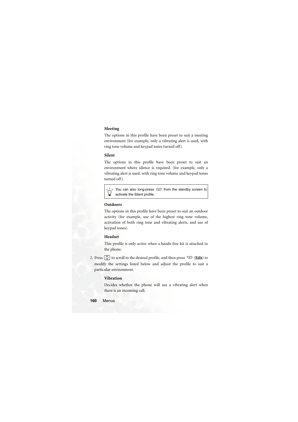 Meeting, Silent, Outdoors | Headset, Vibration | BenQ S700 User Manual | Page 176 / 202