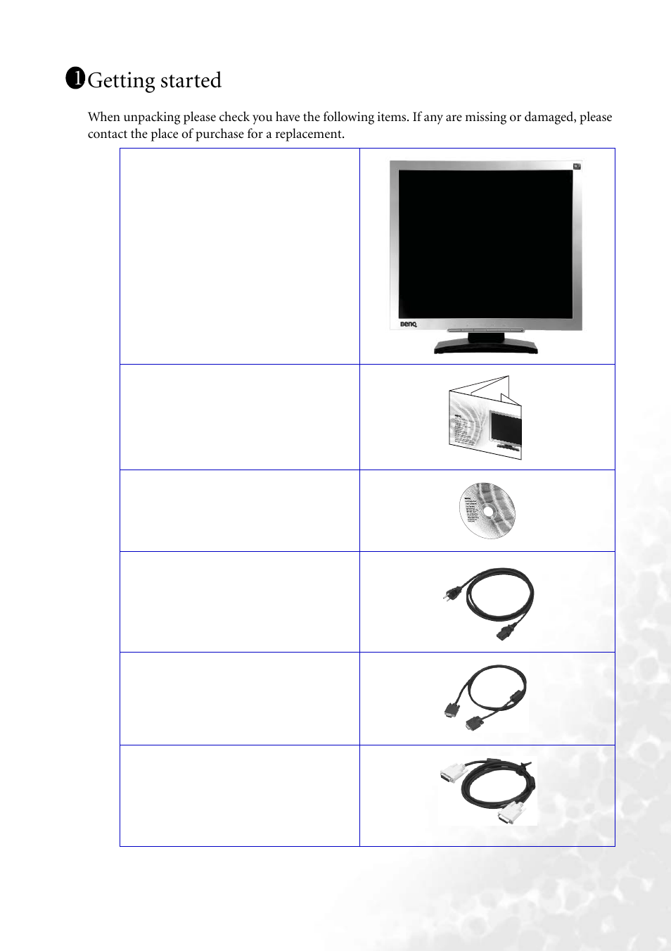 Getting started | BenQ FP91GP User Manual | Page 4 / 36