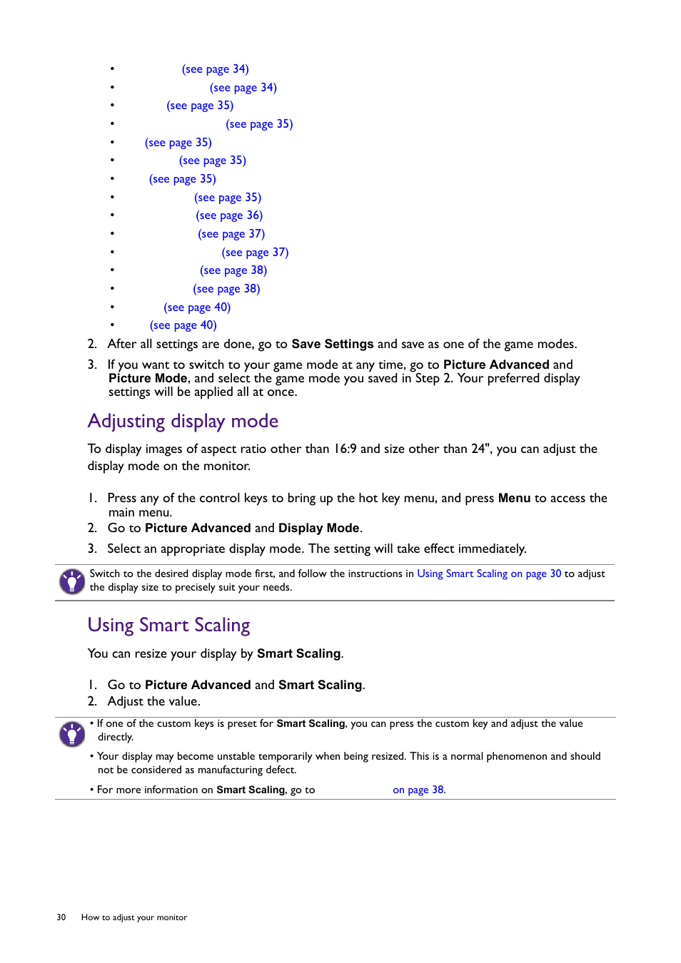Adjusting display mode, Using smart scaling, Adjusting display mode using smart scaling | BenQ Professional RTS Gaming Monitor RL2450H / RL2450HT User Manual | Page 30 / 45