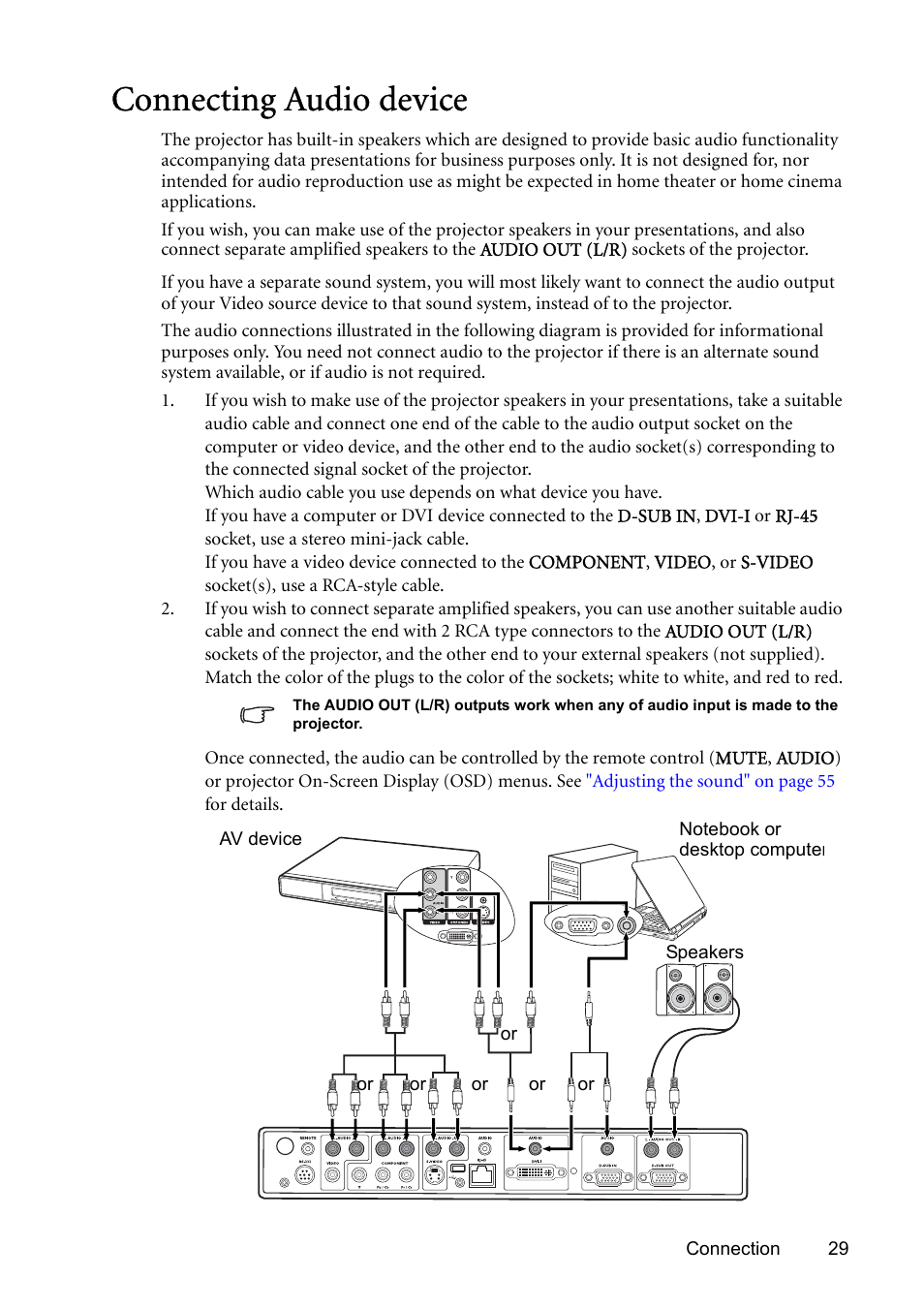 Connecting audio device | BenQ SP831 User Manual | Page 29 / 80