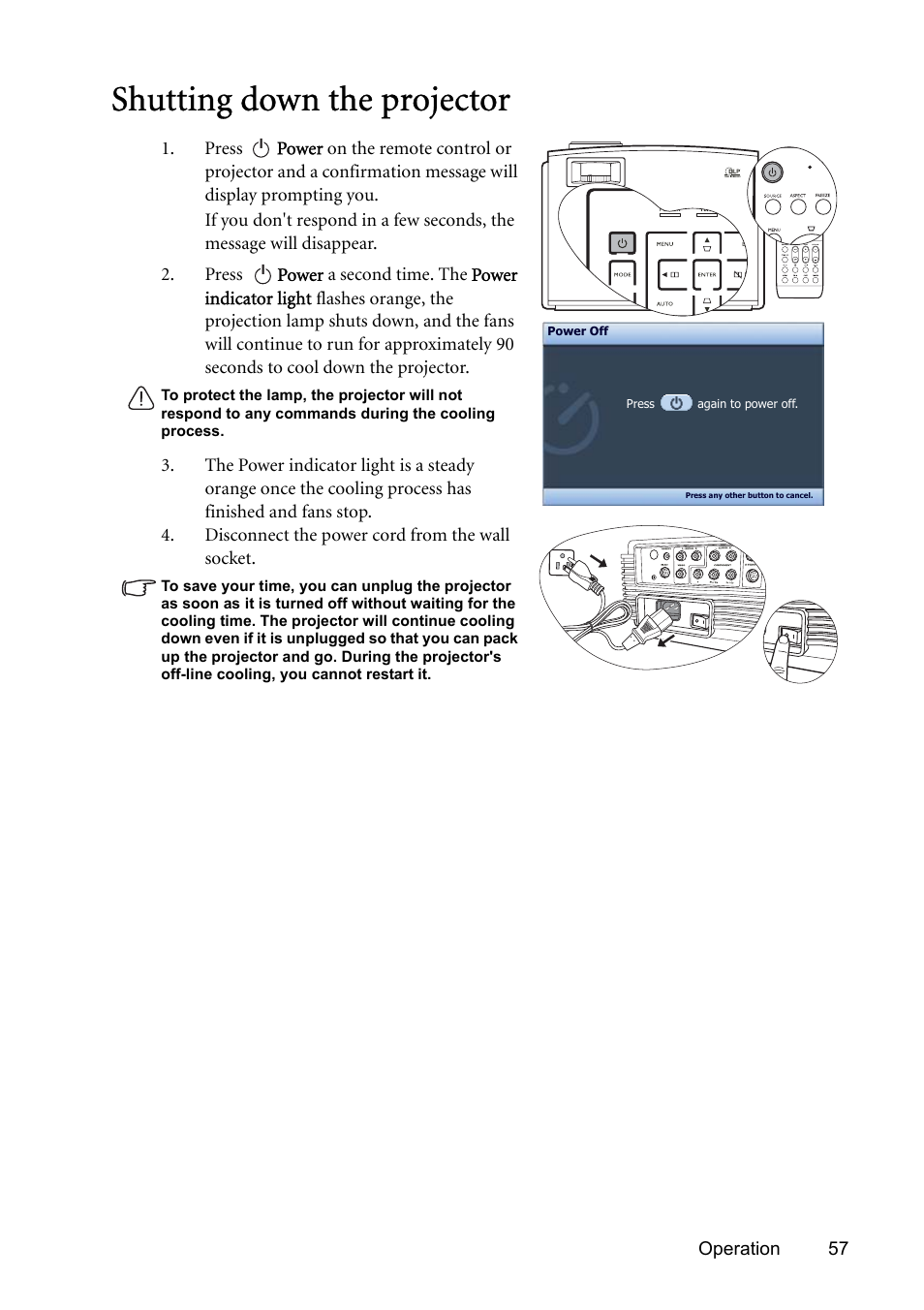 Shutting down the projector | BenQ SP831 User Manual | Page 57 / 80