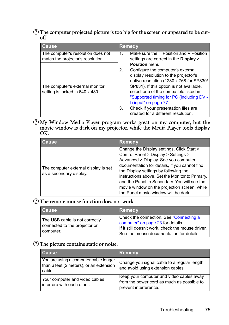 BenQ SP831 User Manual | Page 75 / 80