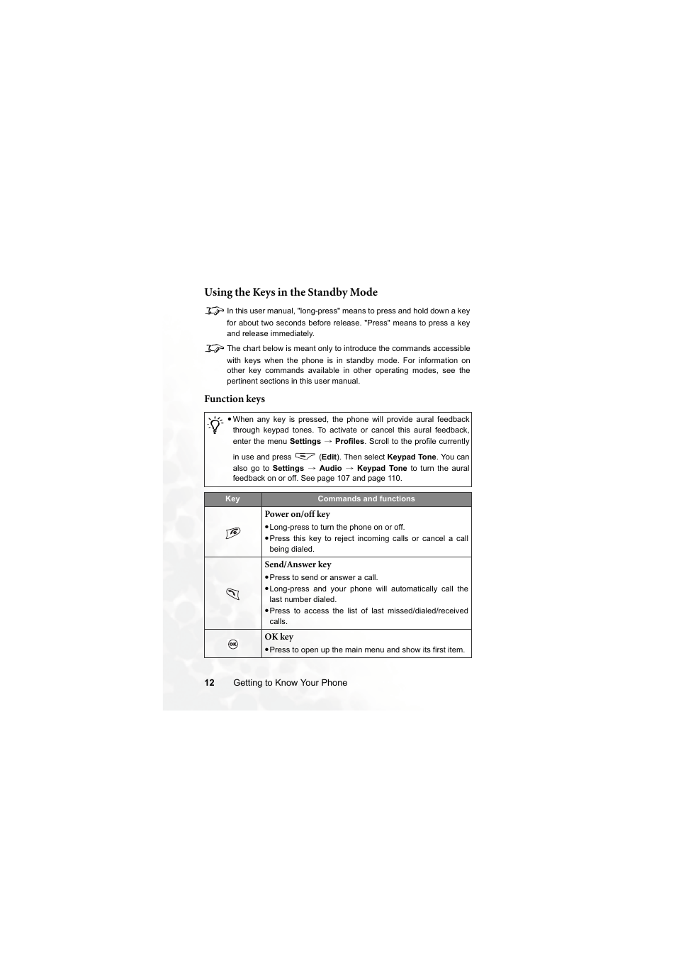 Using the keys in the standby mode | BenQ M300 User Manual | Page 26 / 138