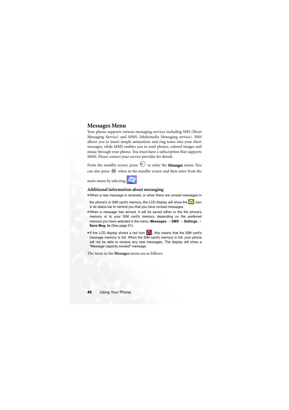 Messages menu | BenQ M300 User Manual | Page 60 / 138