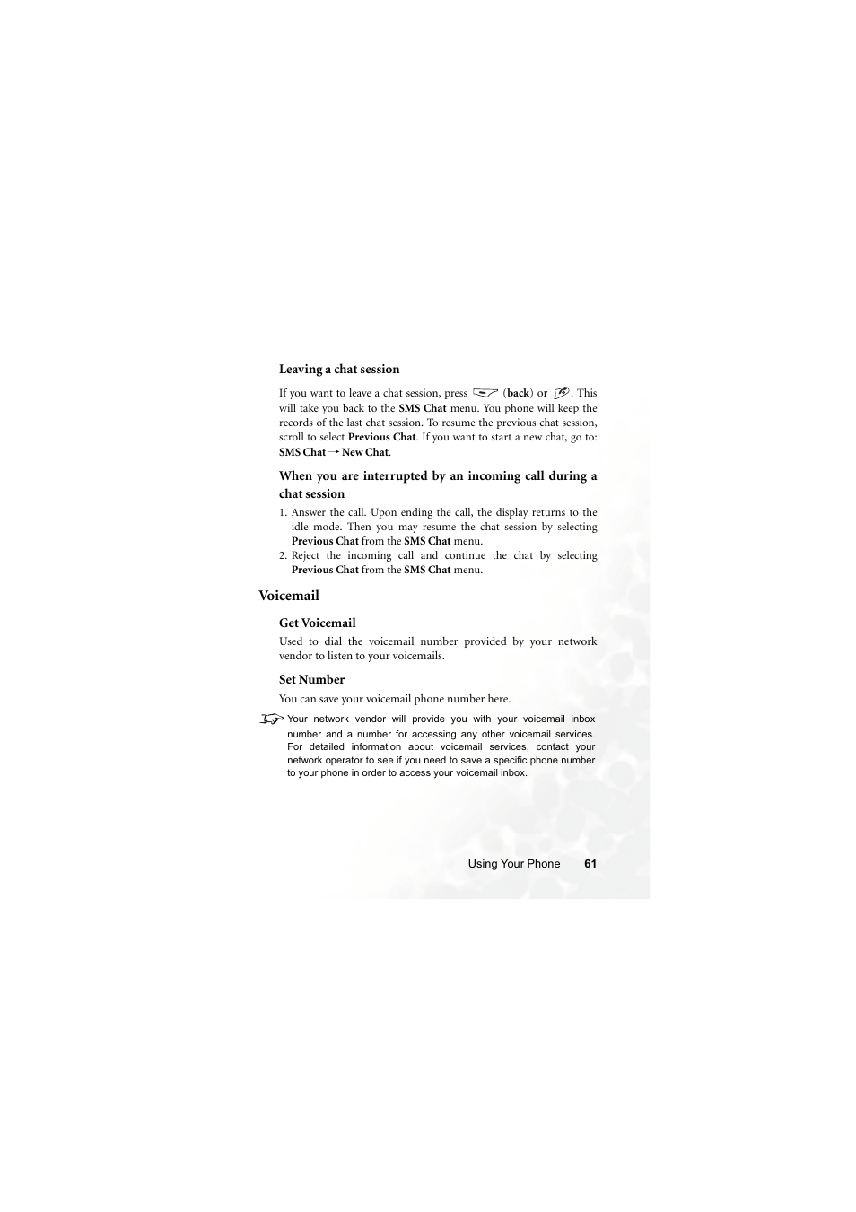 Voicemail | BenQ M300 User Manual | Page 75 / 138