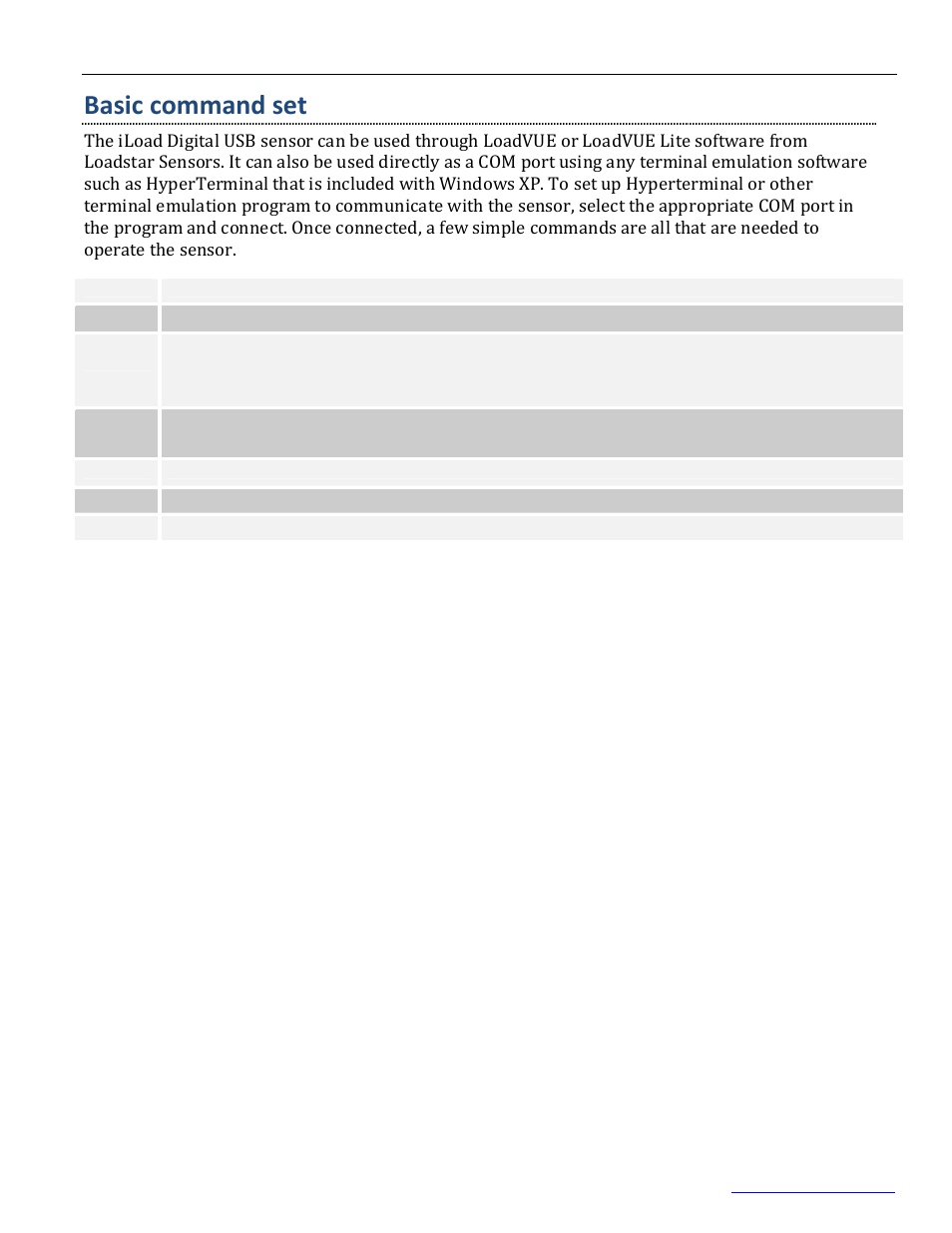 Basic command set | Loadstar Sensors LoadVUE (LV-400,LV-1000,LV-4000,LV-7000) Load Cell User Manual | Page 19 / 32