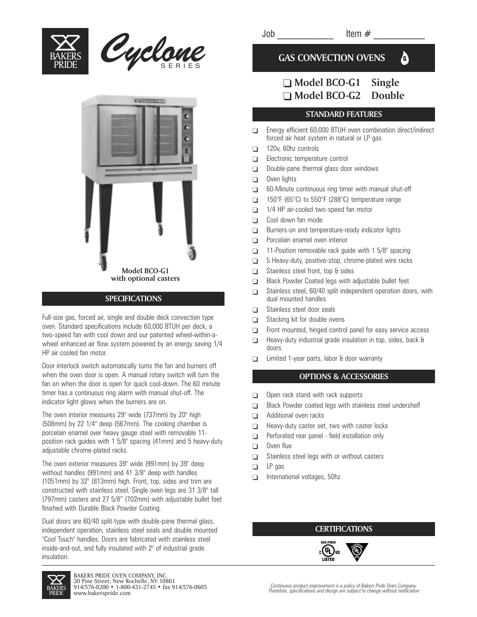 Bakers Pride BCO-G1 User Manual | 2 pages