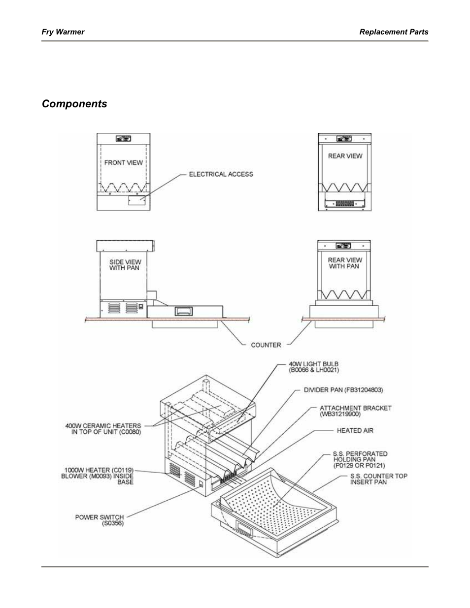 Replacement parts, Components | Bakers Pride Fry Warmer FW-12T User Manual | Page 14 / 36