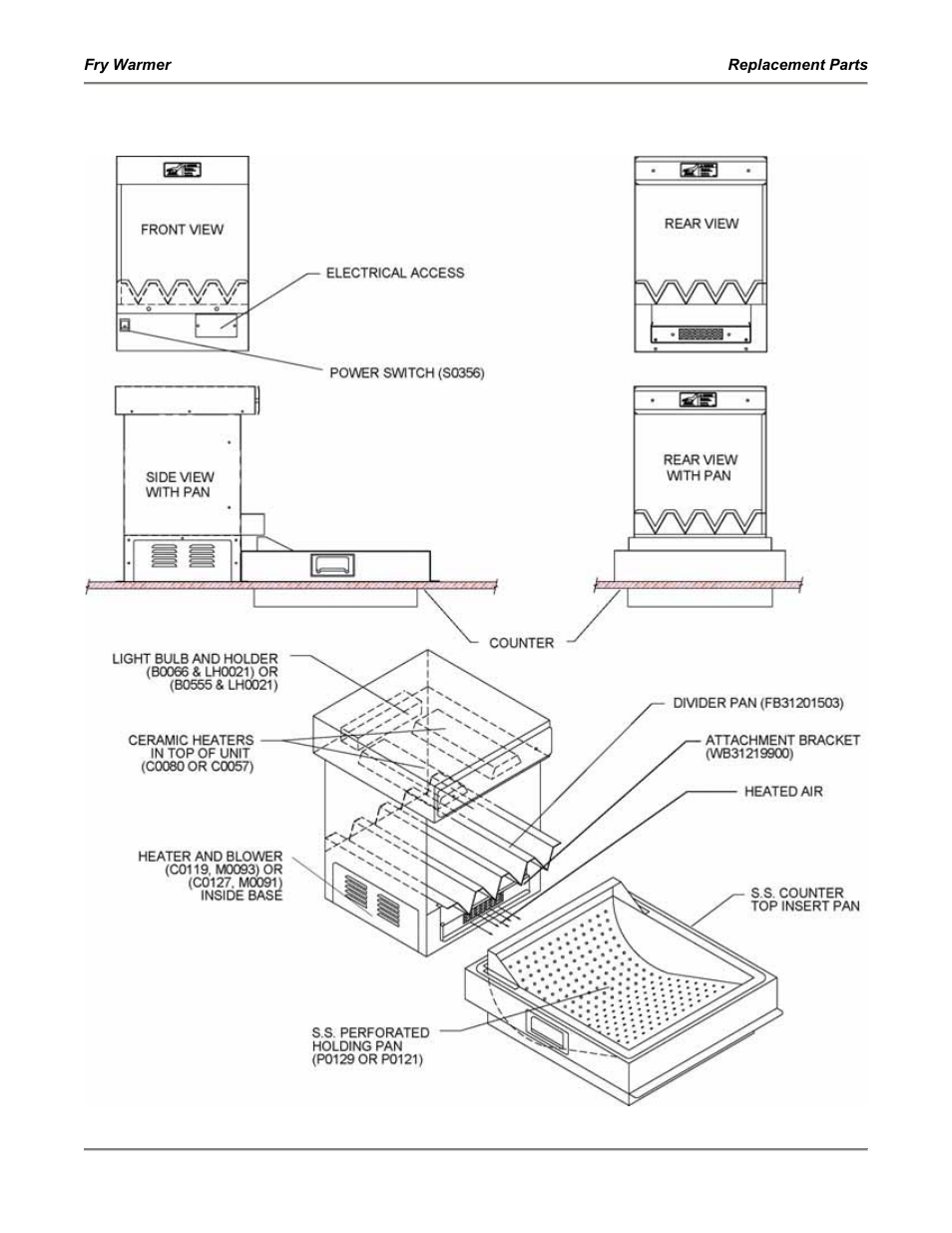 Fw-12/fw-15 pass thru (side breather) | Bakers Pride Fry Warmer FW-12T User Manual | Page 16 / 36