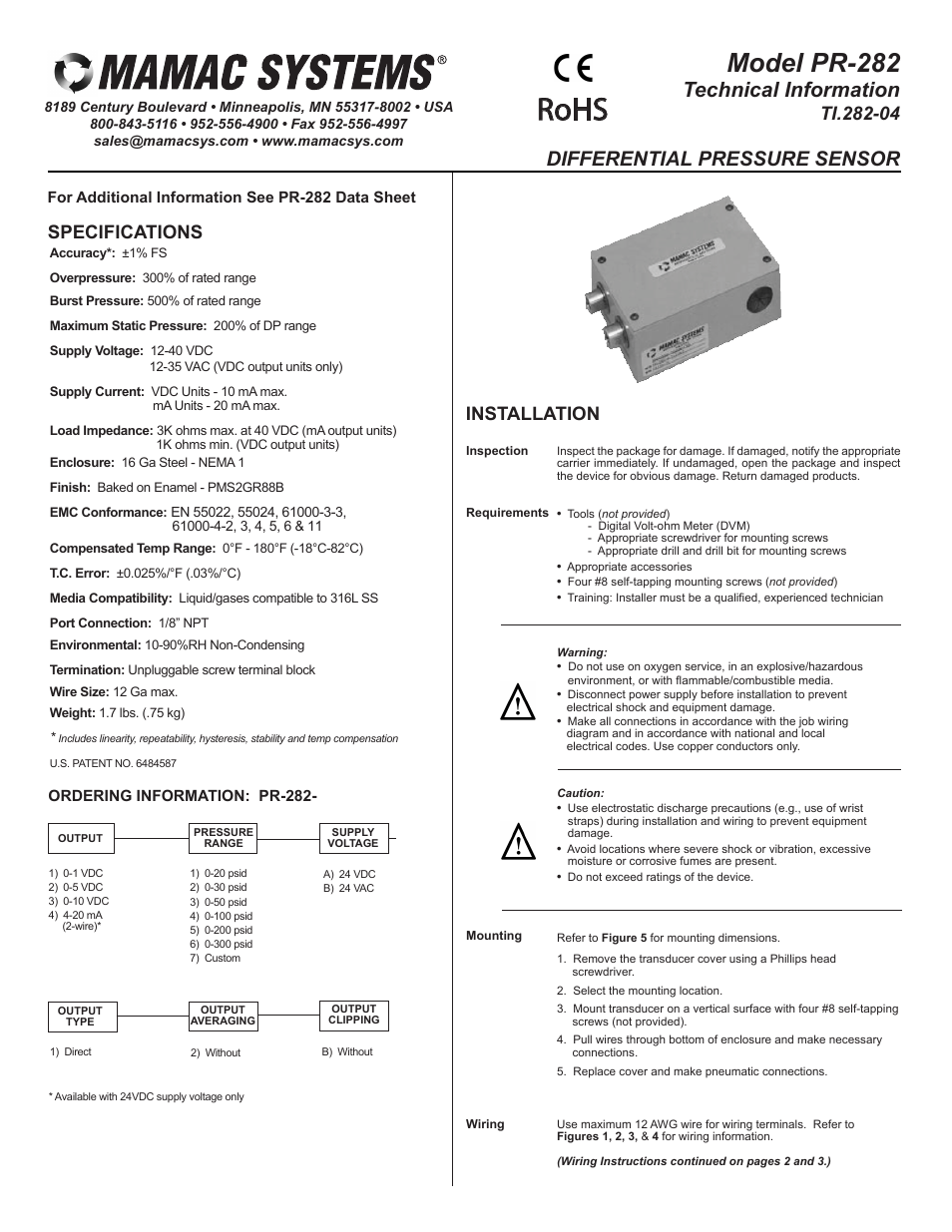 MAMAC Systems PR-282 User Manual | 4 pages