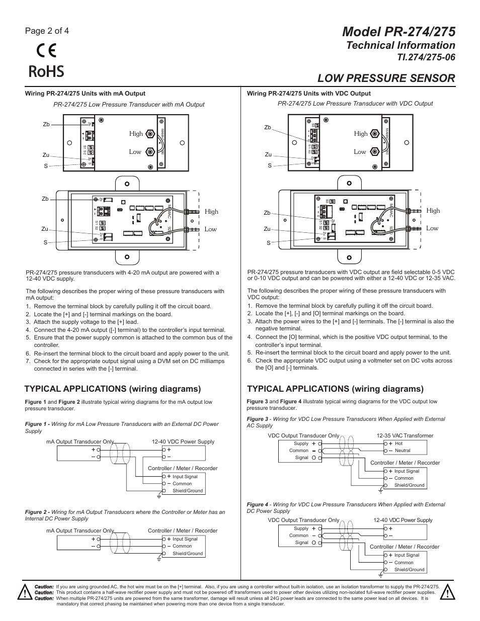 Ti.274.275-06_pg2, Rohs, Technical information | Low pressure sensor, Page 2 of 4, Typical applications (wiring diagrams) | MAMAC Systems PR-275 User Manual | Page 2 / 4