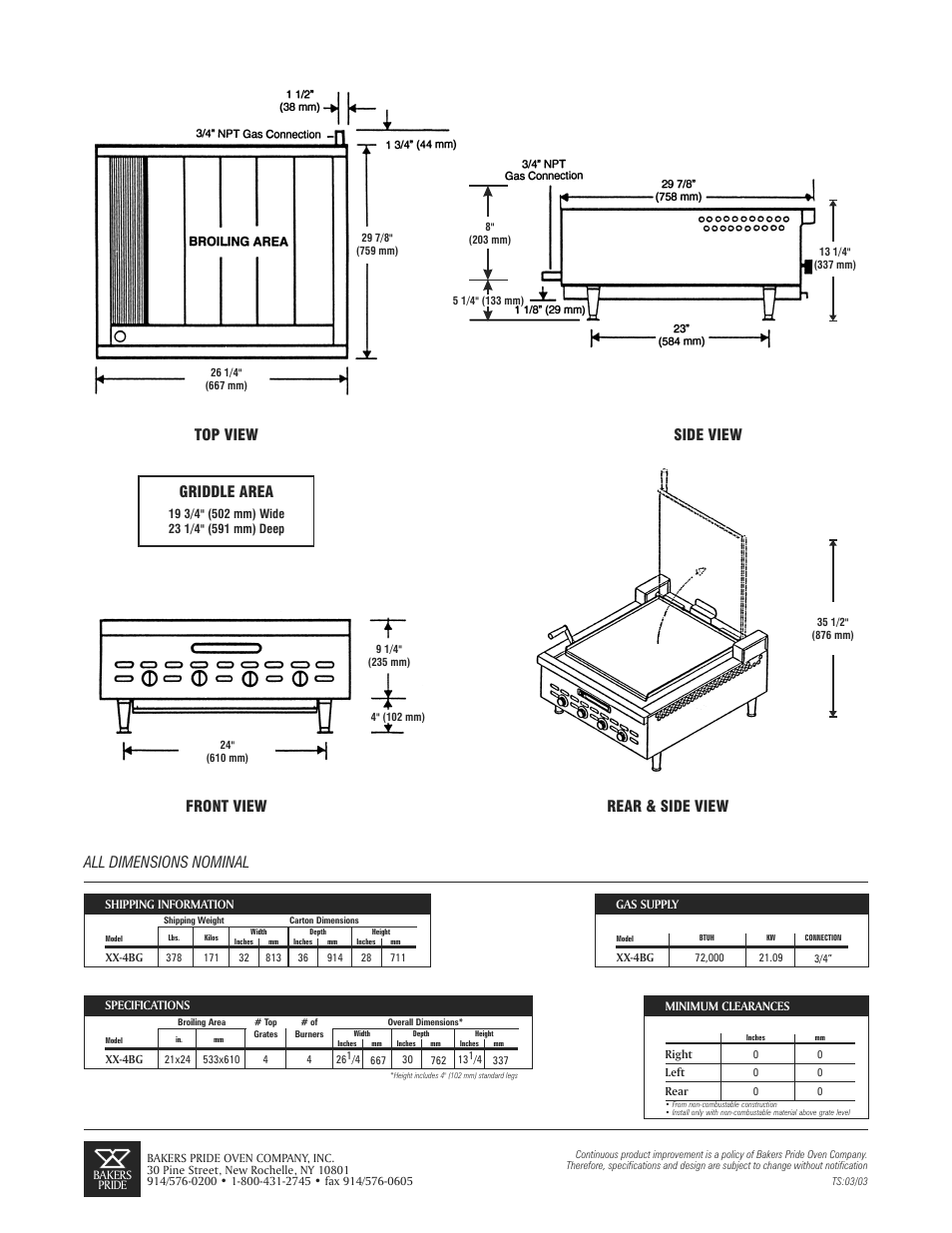 Top view, Griddle area | Bakers Pride XX-4BG User Manual | Page 2 / 2