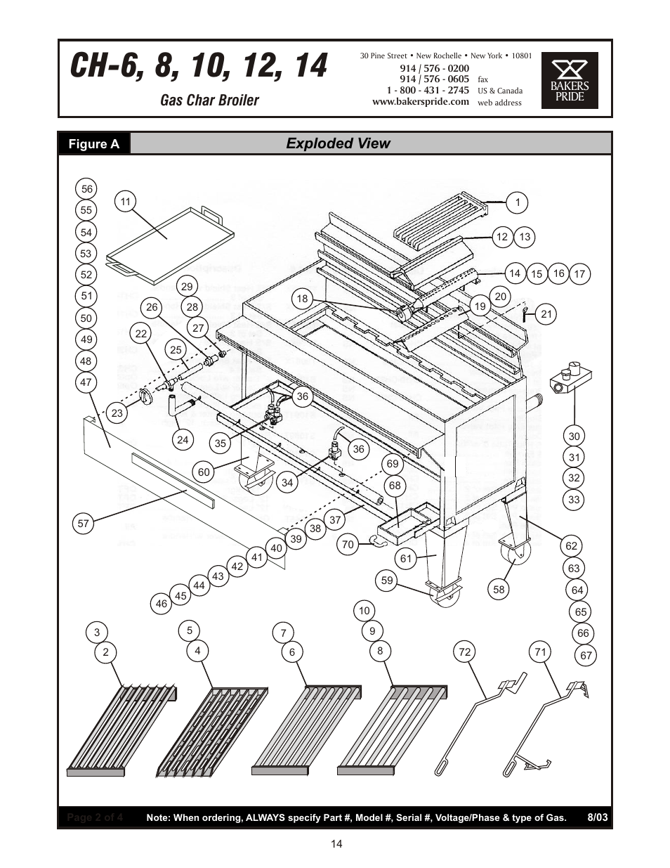 Gas char broiler, Exploded view | Bakers Pride DANTE XX User Manual | Page 14 / 16