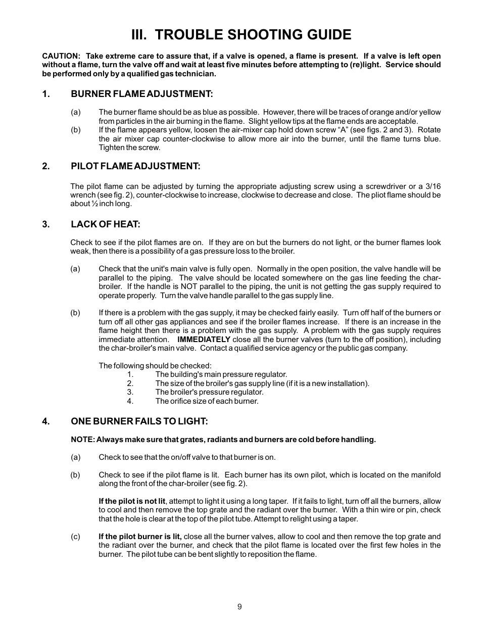 Iii. trouble shooting guide | Bakers Pride DANTE XX User Manual | Page 9 / 16