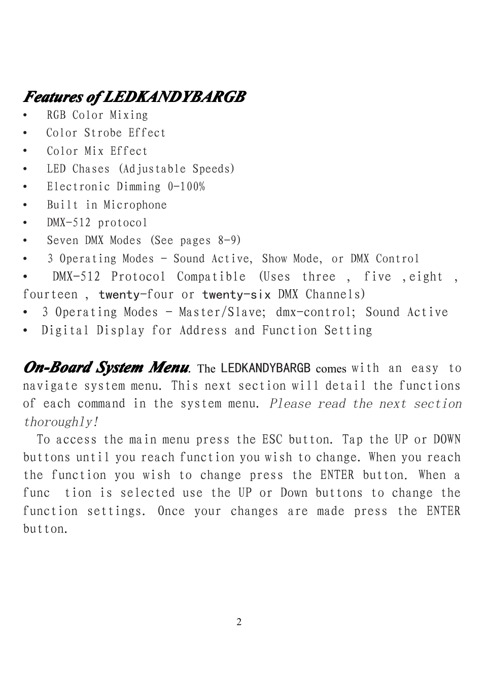 Features, On-board | MBT Lighting LEDKANDYBARGB (SRB-7014) User Manual | Page 5 / 7