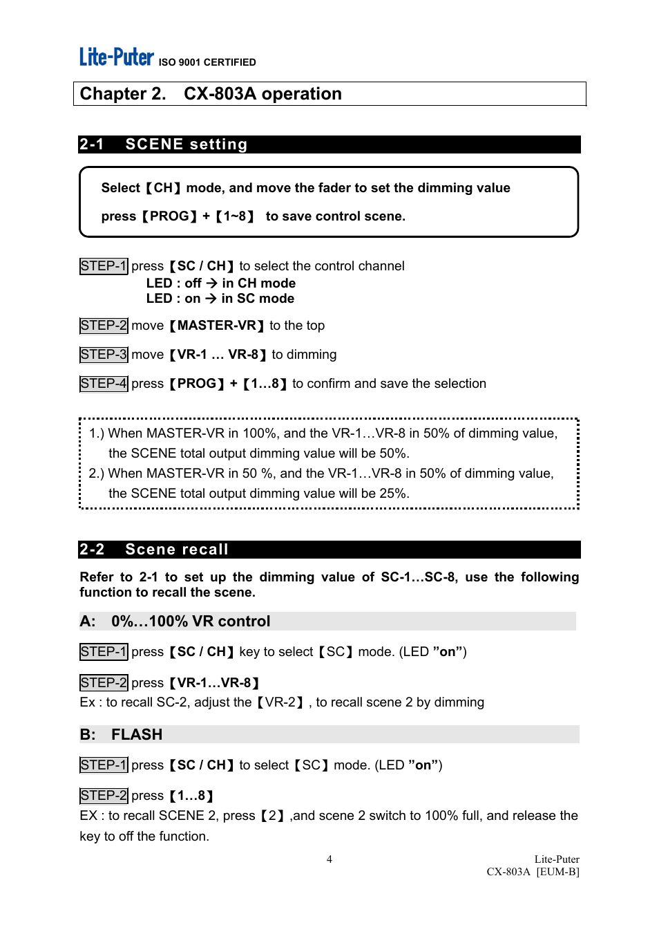 Chapter 2. cx-803a operation | MBT Lighting CX803A User Manual | Page 5 / 7