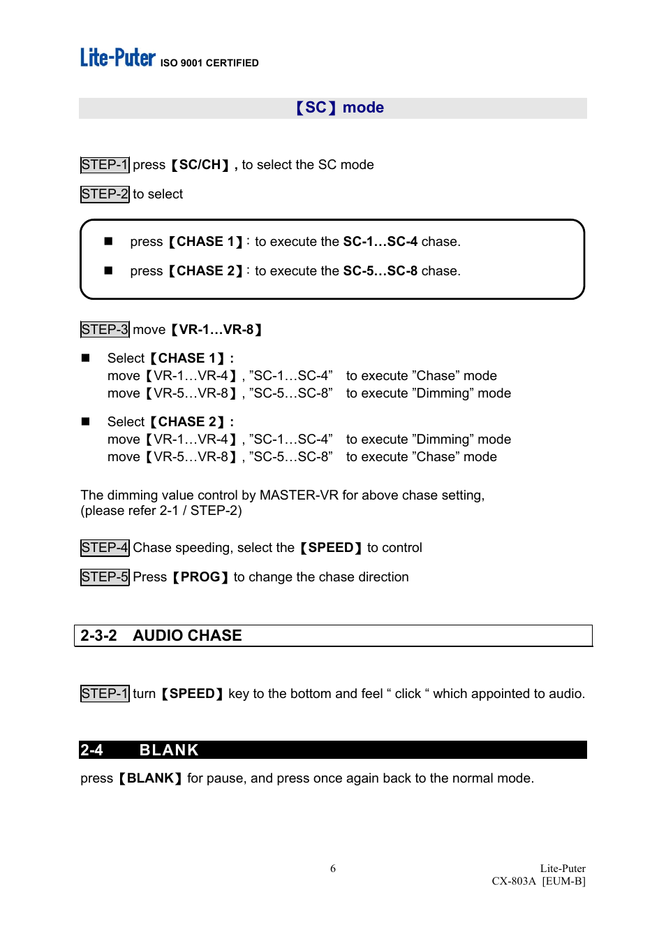 Sc 】 mode, 3-2 audio chase, 4 blank | MBT Lighting CX803A User Manual | Page 7 / 7