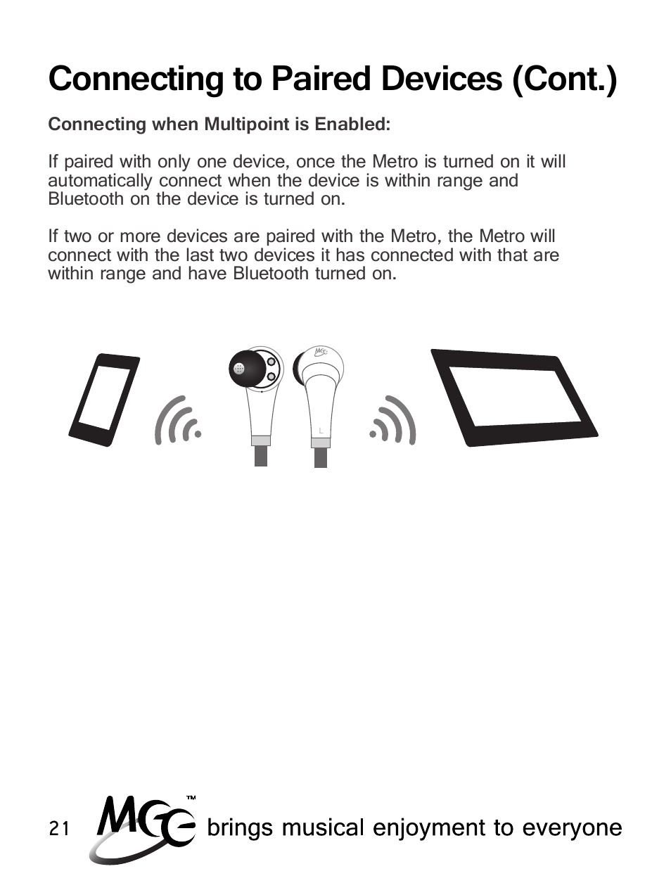 Connecting to paired devices (cont.) | MEElectronics Air-Fi Metro AF71 User Manual | Page 24 / 35