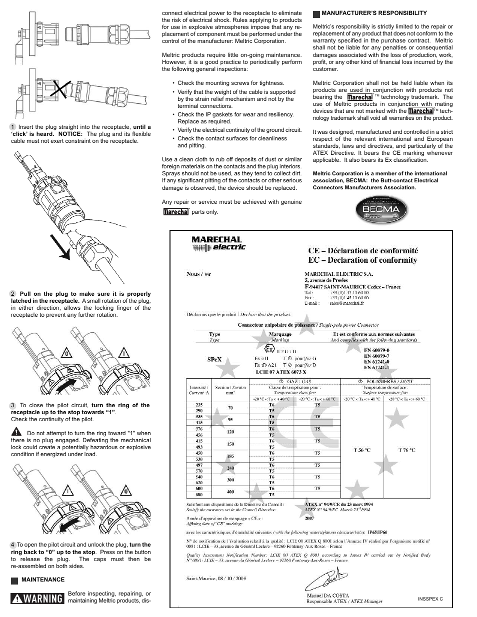 Warning | Meltric SPeX User Manual | Page 2 / 2