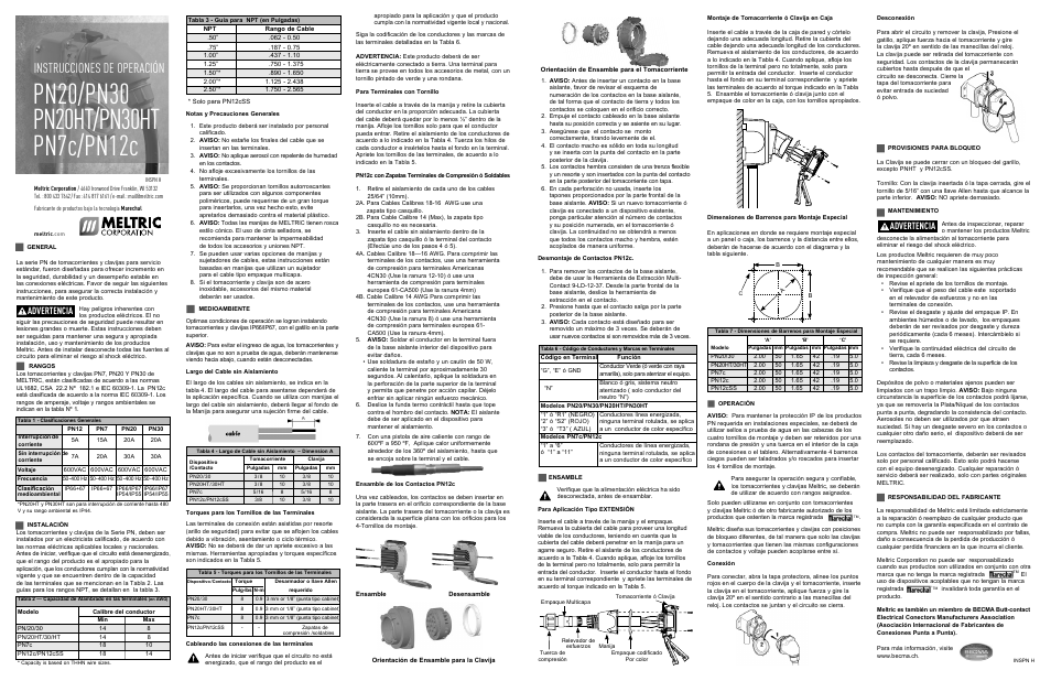 Instrucciones de operación, Warning danger caution notice, Danger caution aviso warning danger caution notice | Danger caution aviso, Advertencia | Meltric PNHT User Manual | Page 2 / 2