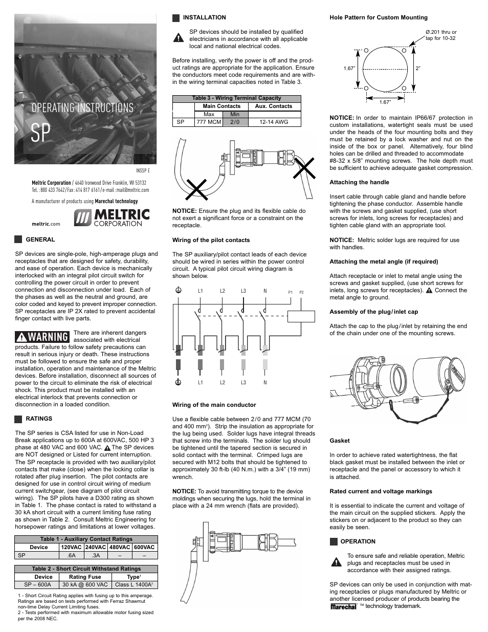 Meltric SP Series User Manual | 2 pages