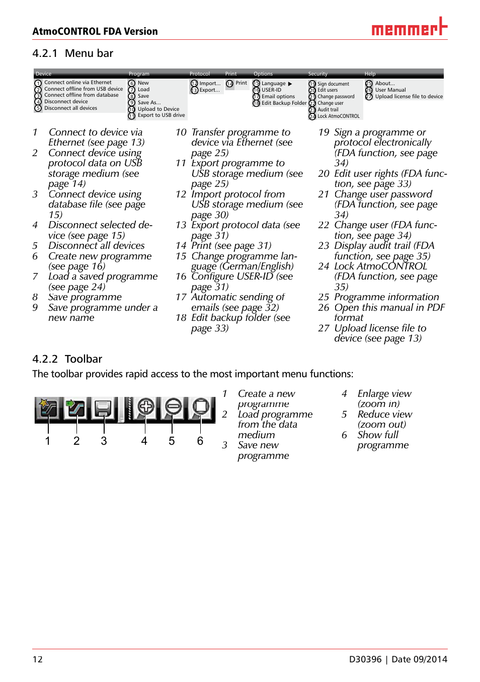 1 menu bar, 2 toolbar | Memmert AtmoCONTROL FDA Version 2.X.X User Manual | Page 12 / 40
